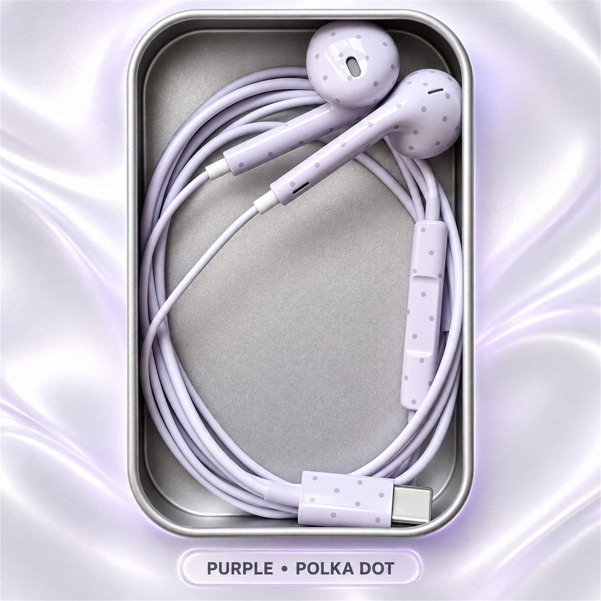 🎧✨ Cute Star & Polka Dot Type-C Wired Earbuds – Heavy Bass Earphones with Mic & Metal Storage Box 🌟