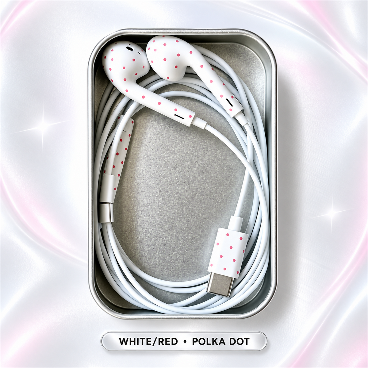 🎧✨ Cute Star & Polka Dot Type-C Wired Earbuds – Heavy Bass Earphones with Mic & Metal Storage Box 🌟