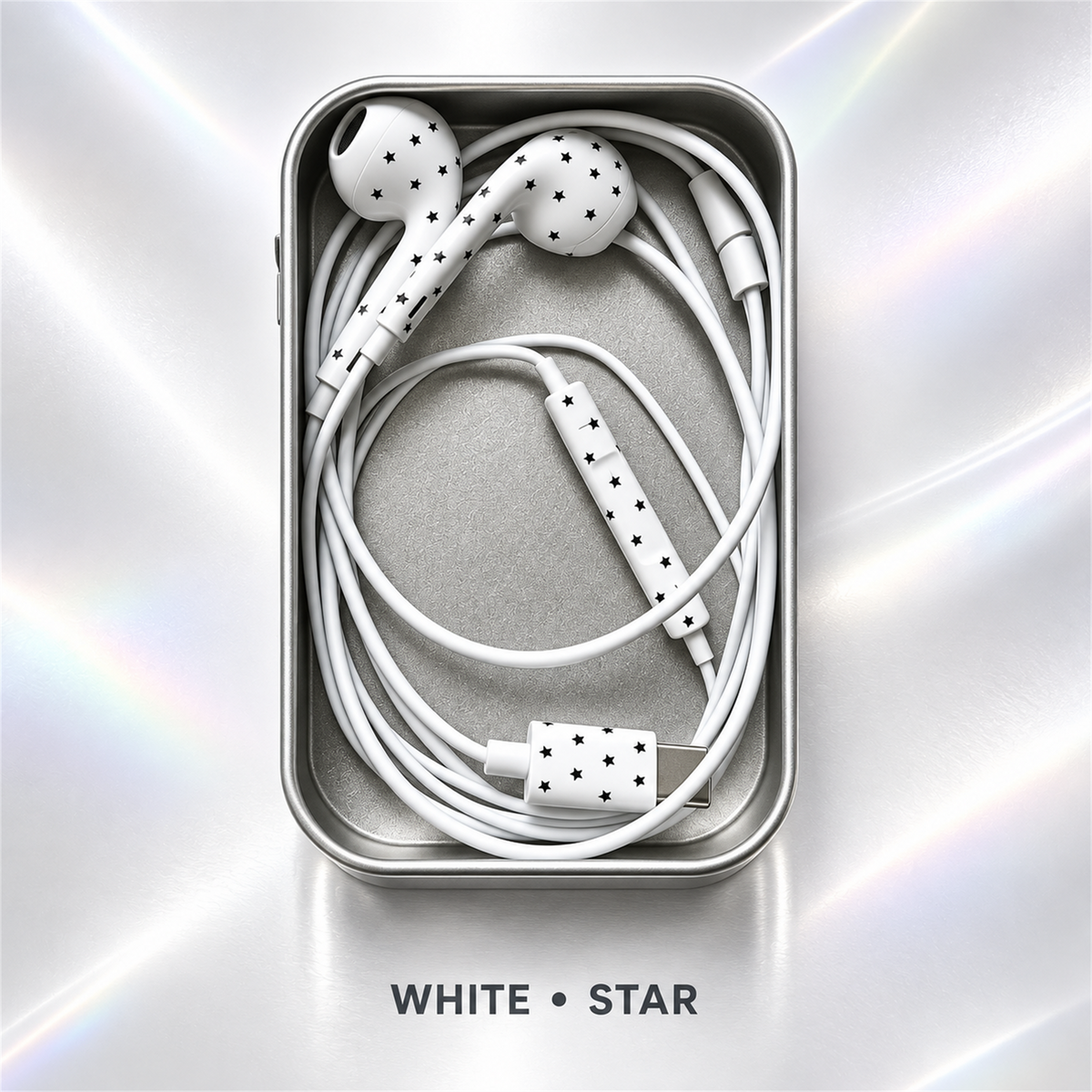 🎧✨ Cute Star & Polka Dot Type-C Wired Earbuds – Heavy Bass Earphones with Mic & Metal Storage Box 🌟