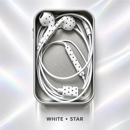 🎧✨ Cute Star & Polka Dot Type-C Wired Earbuds – Heavy Bass Earphones with Mic & Metal Storage Box 🌟