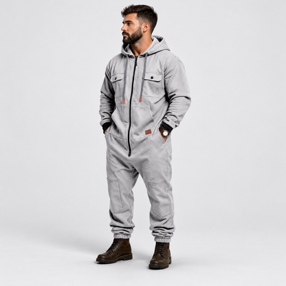 🛠️ Men’s Hooded Cargo Jumpsuit – Multi-Pocket, Zip-Front & Relaxed Fit 🏕️