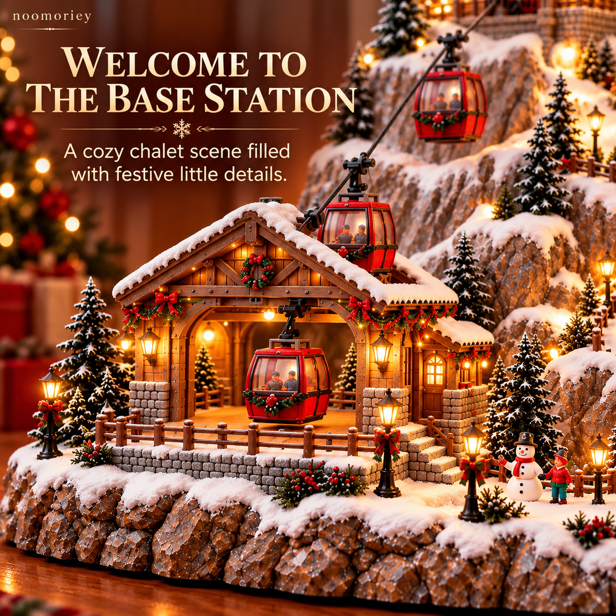 🎄🚠 Animated Christmas Mountain Cable Car & Ski Village Scene ⛷️