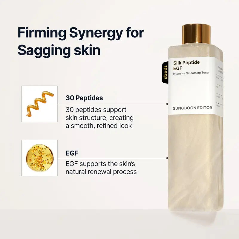 Silk Peptide EGF Smoothing Toner – 30 Peptides + Ceramides for Firmer, Plumper-Looking Skin