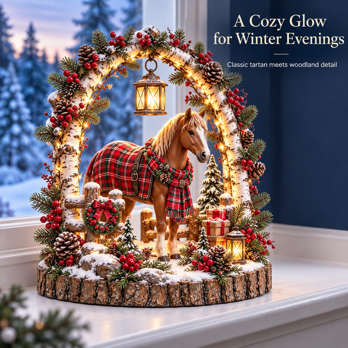 🦬 Highland Cow Christmas Woodland Lantern Decor 🎄 – Rustic Lighted Farmhouse Winter Tabletop Decoration 🎁