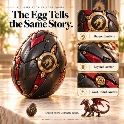 Armored dragon egg with circular emblem and contrasting trim