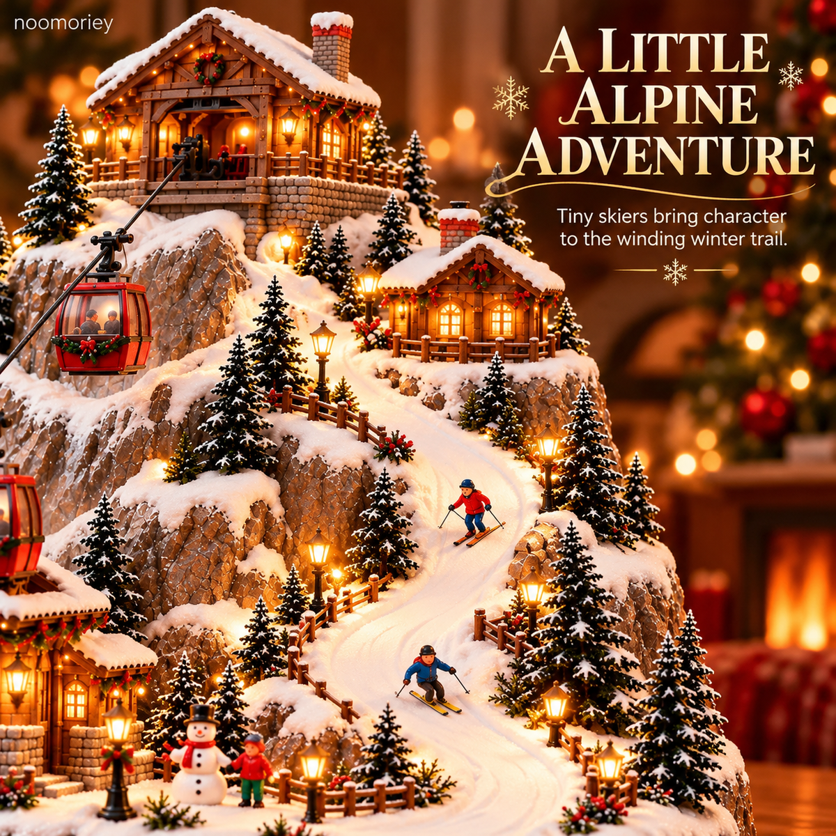 🎄🚠 Animated Christmas Mountain Cable Car & Ski Village Scene ⛷️