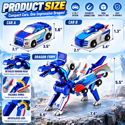 2-in-1 Magnetic Transforming Dragon Car Toy – Racing Car Set