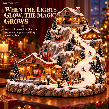 🎄🚠 Animated Christmas Mountain Cable Car & Ski Village Scene ⛷️