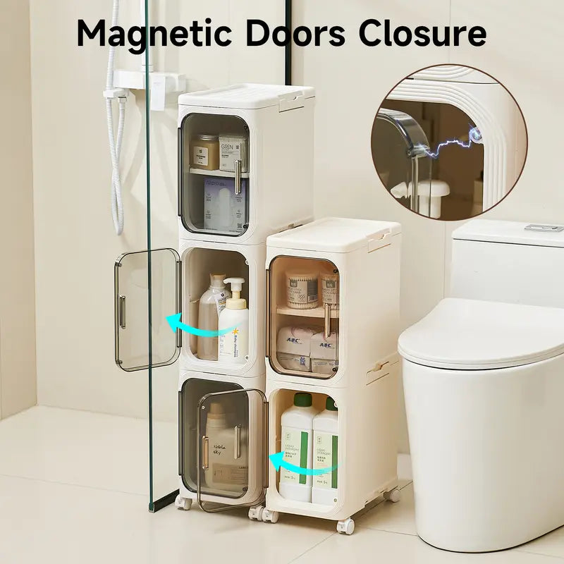 Space-Saving Slim Storage Cabinet – Foldable Rolling Organizer for Bathroom & Laundry