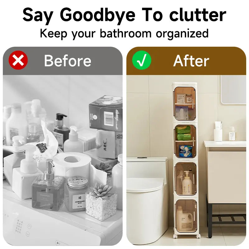 Space-Saving Slim Storage Cabinet – Foldable Rolling Organizer for Bathroom & Laundry