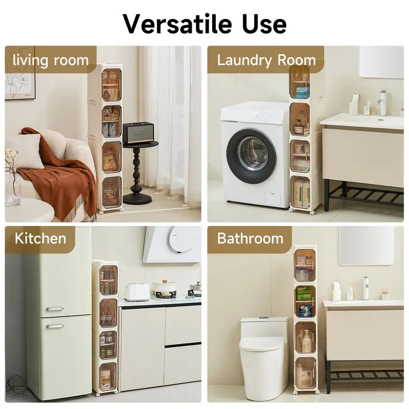 Space-Saving Slim Storage Cabinet – Foldable Rolling Organizer for Bathroom & Laundry