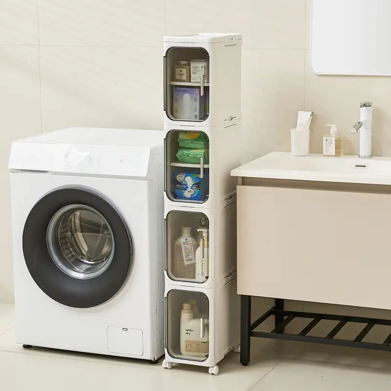 Space-Saving Slim Storage Cabinet – Foldable Rolling Organizer for Bathroom & Laundry