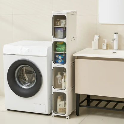 Space-Saving Slim Storage Cabinet – Foldable Rolling Organizer for Bathroom & Laundry