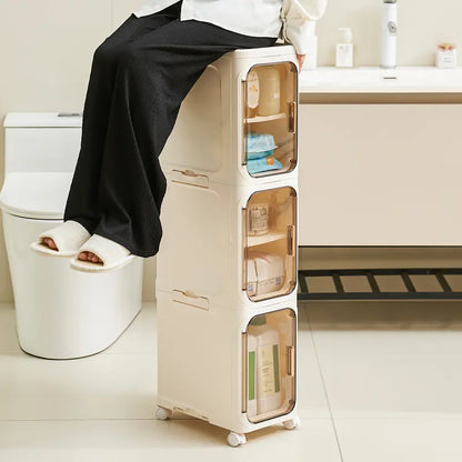 Space-Saving Slim Storage Cabinet – Foldable Rolling Organizer for Bathroom & Laundry