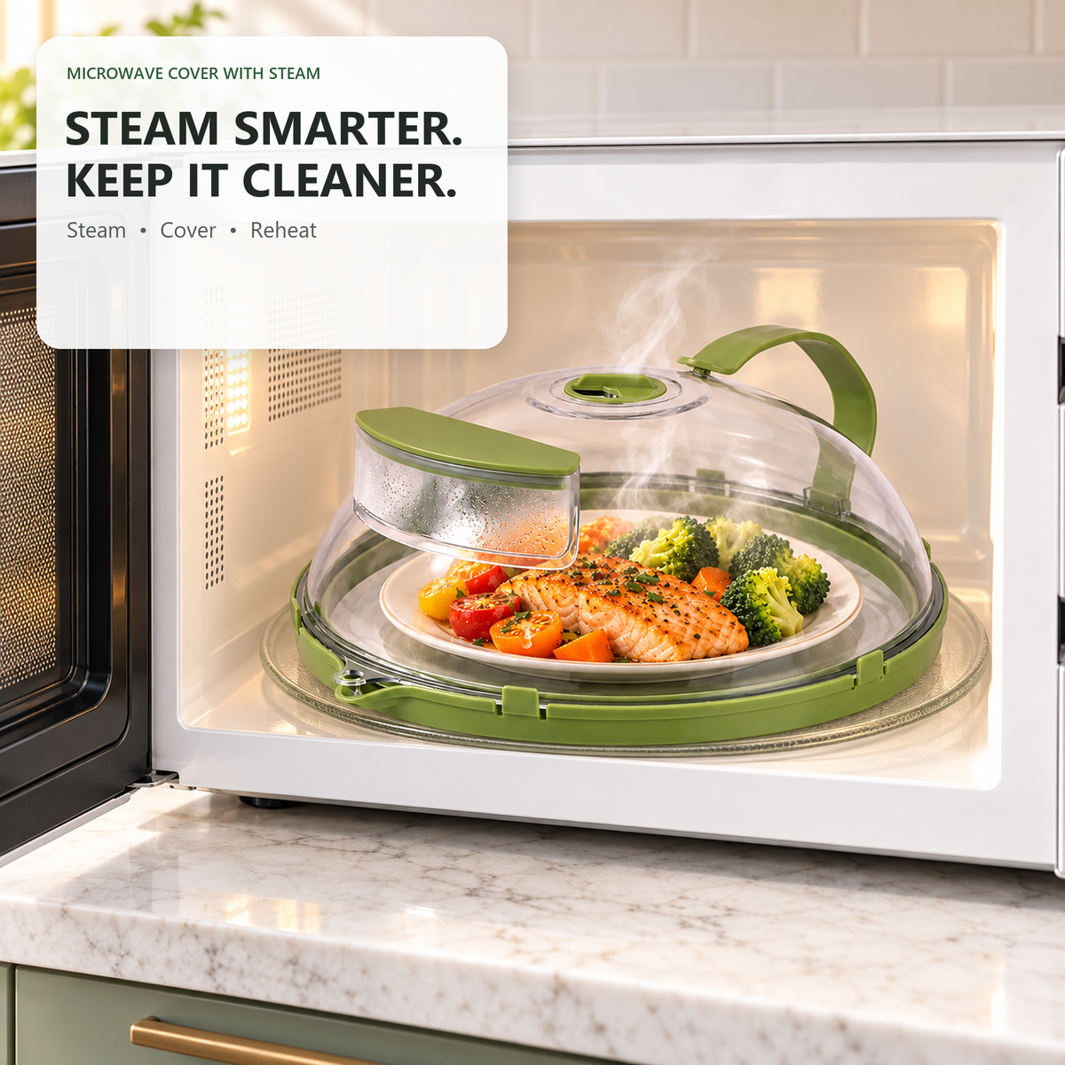 🍽️✨ 10-Inch Microwave Splatter Cover – Insulated Food Dome with Water Steamer 💧