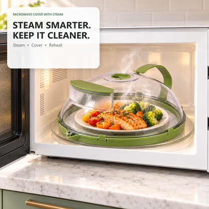 🍽️✨ 10-Inch Microwave Splatter Cover – Insulated Food Dome with Water Steamer 💧