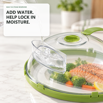 🍽️✨ 10-Inch Microwave Splatter Cover – Insulated Food Dome with Water Steamer 💧