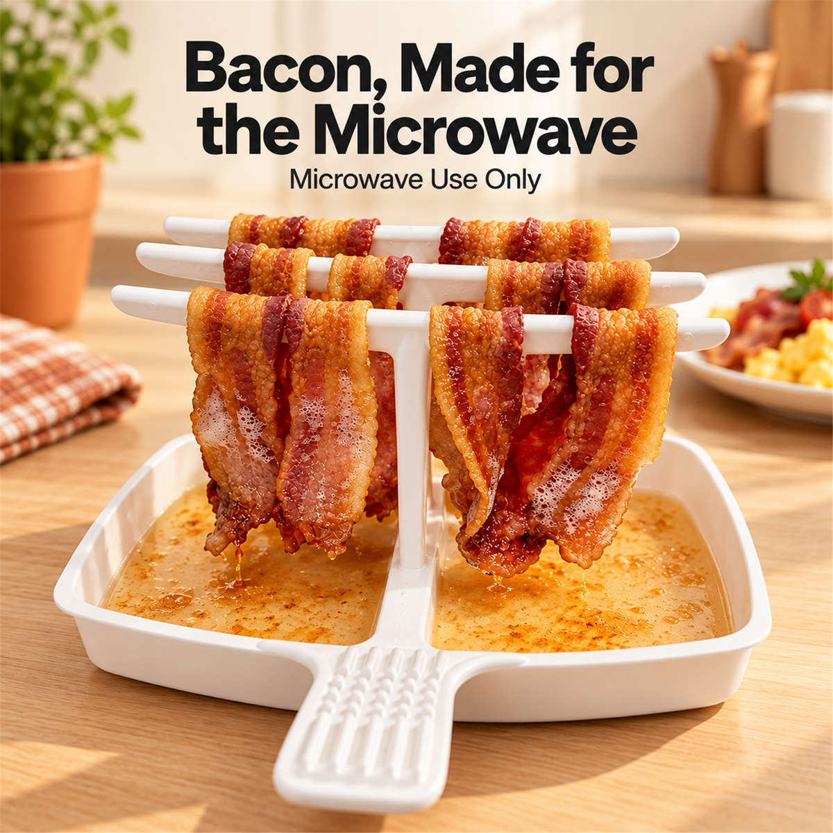 🥓 Microwave Bacon Cooker with Drip Tray – White