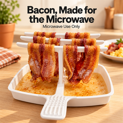 🥓 Microwave Bacon Cooker with Drip Tray – White
