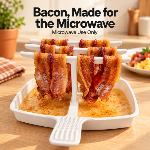 🥓 Microwave Bacon Cooker with Drip Tray – White