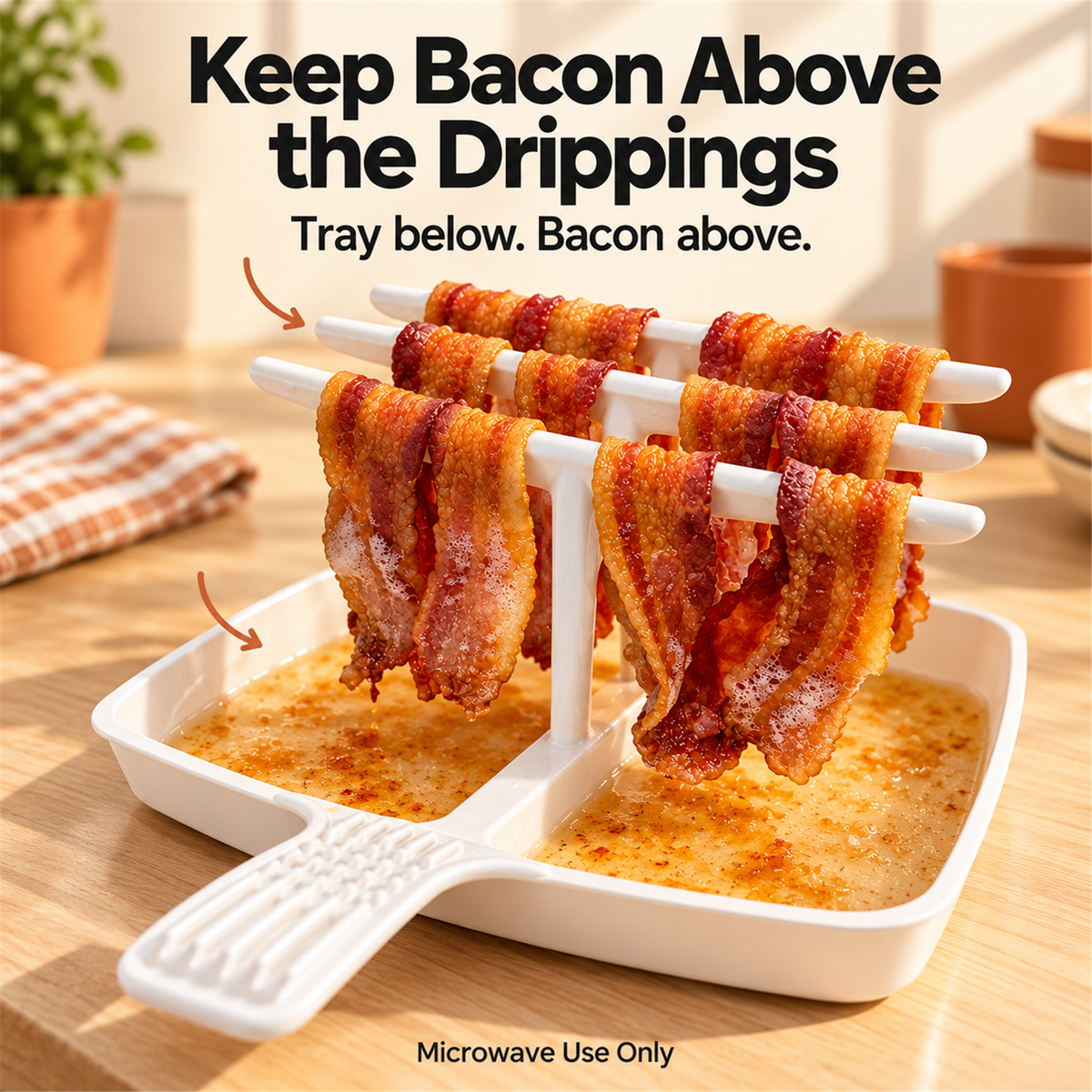 🥓 Microwave Bacon Cooker with Drip Tray – White