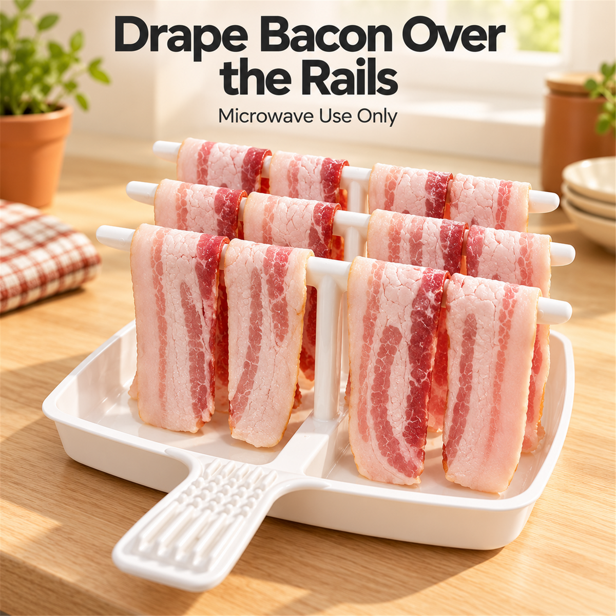 🥓 Microwave Bacon Cooker with Drip Tray – White