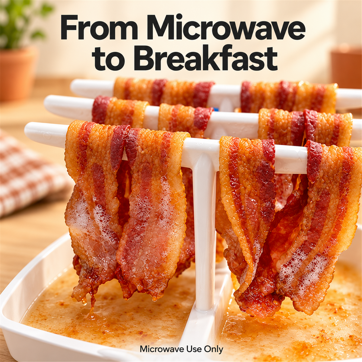 🥓 Microwave Bacon Cooker with Drip Tray – White