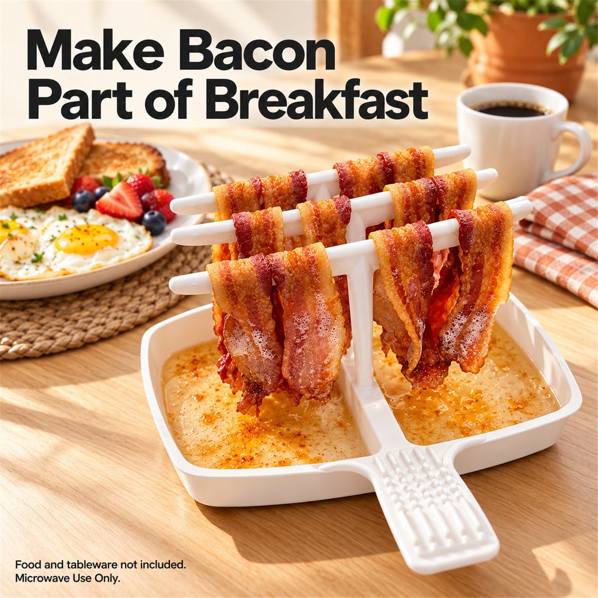 🥓 Microwave Bacon Cooker with Drip Tray – White