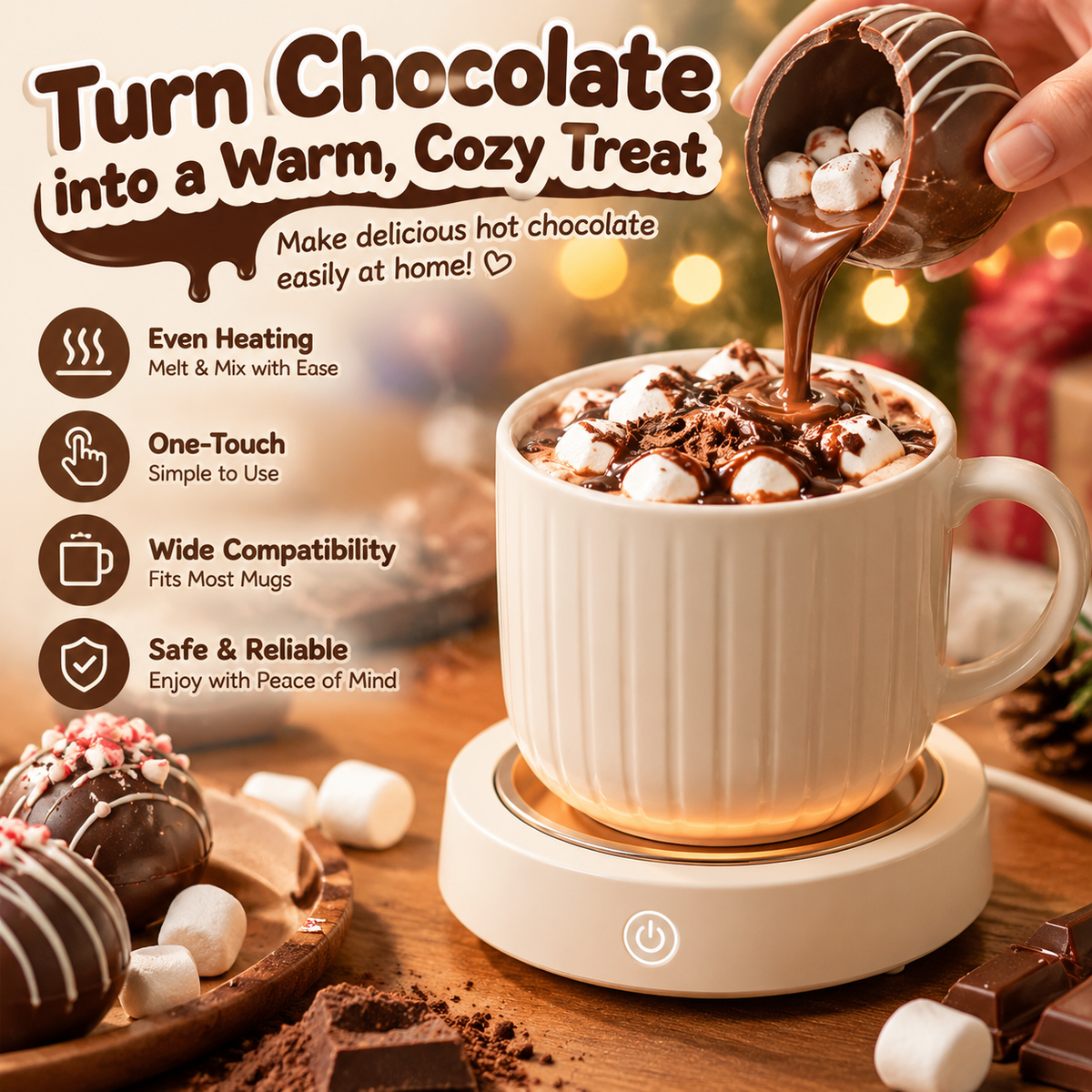 🍫✨ CozyGlow Mug Warmer – Chocolate Melting & Hot Drink Warming
