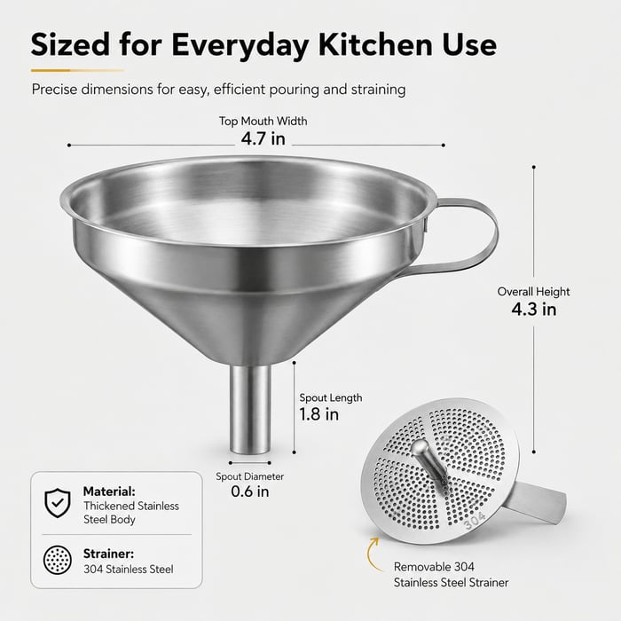 🍳✨ Heavy-Duty Stainless Steel Kitchen Funnel with Strainer Included 🥣