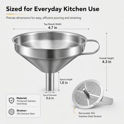 🍳✨ Heavy-Duty Stainless Steel Kitchen Funnel with Strainer Included 🥣