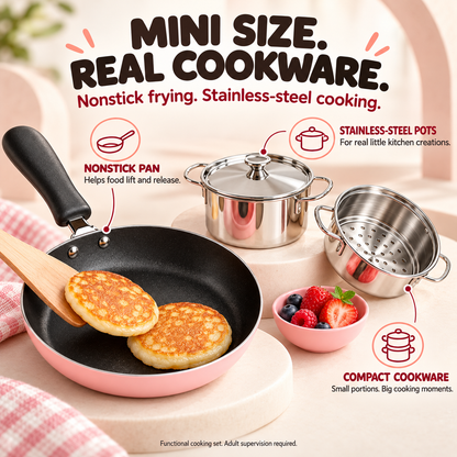 48-Piece Kids’ Mini Real-Cooking Kitchen Set with Electric Stove & Cookware