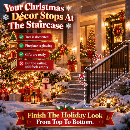 🎅🎄 Illuminated Santa Staircase Railing Christmas Display with Glowing Gift Lights ✨
