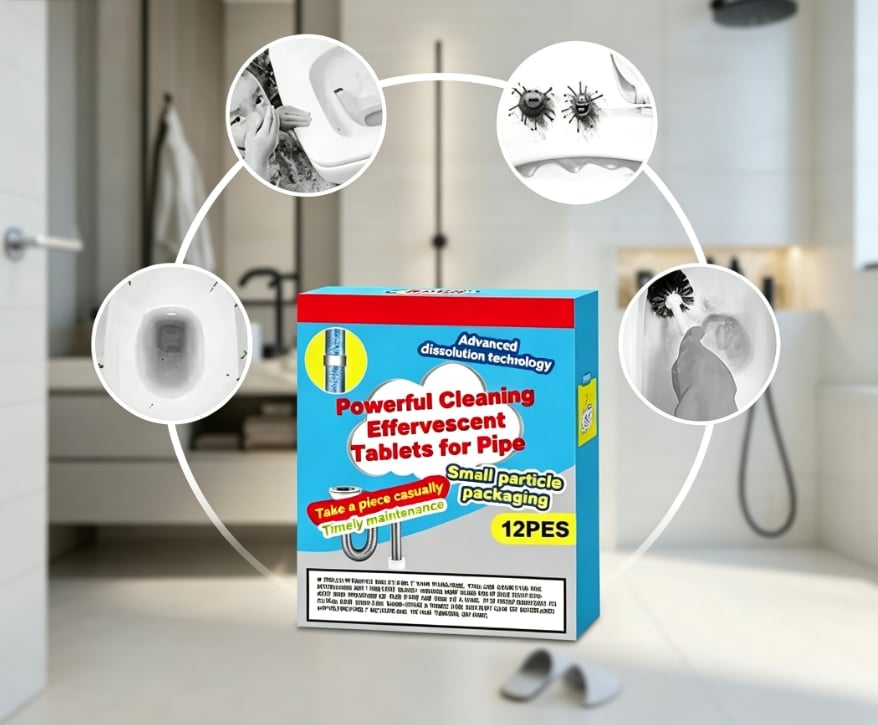🎉🔥49% OFF ❤️Powerful Cleaning Effervescent Tablets for Pipe, Fast Dissolve Hair Grease Clogs, Deodorizing Antibacterial Pipe Cleaner for Sink Toilet Floor Drain