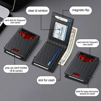 💳 Men's RFID Minimalist Bifold Wallet – Pop-Up Card Holder, Money Clip & ID Window 🎁