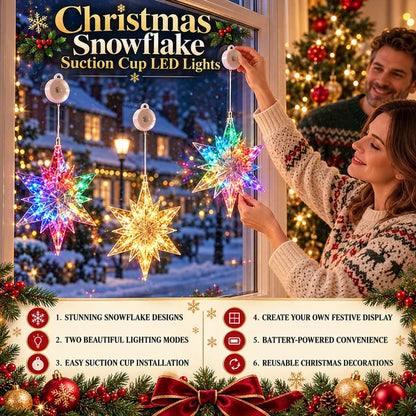 🎄 2Pcs Christmas LED Window Lights – Battery Operated Suction Cup Holiday Decorations, Warm White & Multicolor