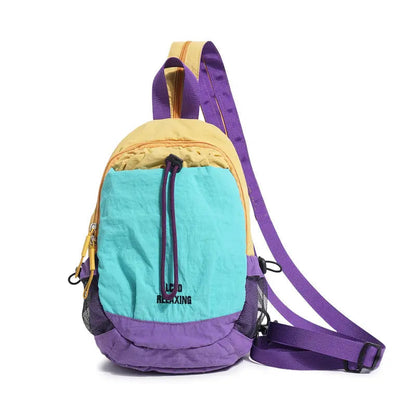 🎒Unisex Color Block Mini Backpack – Lightweight Water-Resistant Nylon Daypack