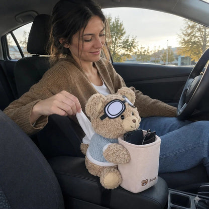 Plush bear car organizer and tissue holder