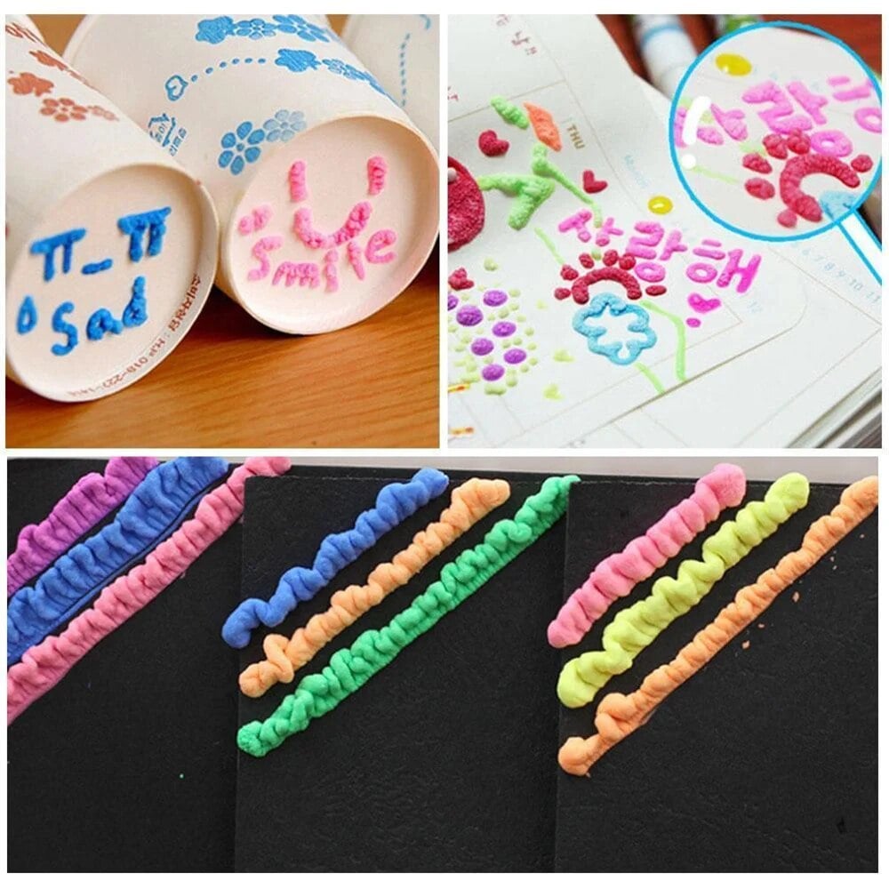 6-Color Magic Puffy Drawing Pens – Heat-Activated 3D Art Marker Set for Kids & DIY Crafts