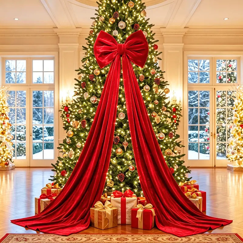 🎀🎄 6.5ft Giant Burgundy Velvet Christmas Bow – Festive Décor for Trees, Windows & Walls ✨✨