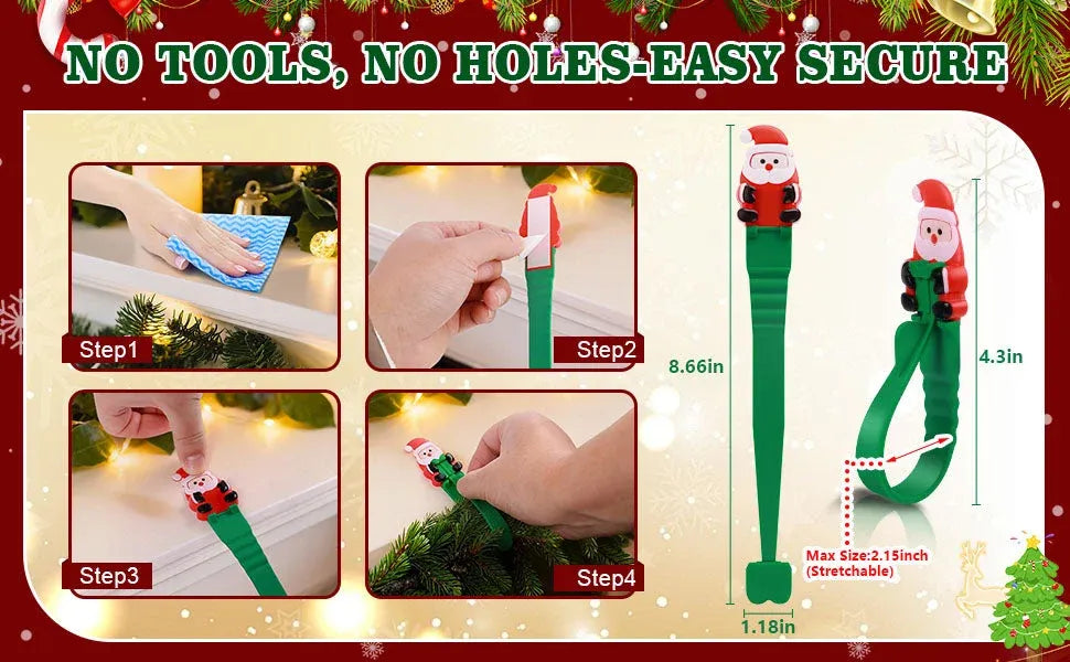 ⏳ Last Day 49% OFF – 🎄No-Drill Christmas Garland Hangers | 12 Santa Adhesive Hooks Holding Up To 5 lbs For Stockings, Wreaths & Holiday Decorations🎅 🎅