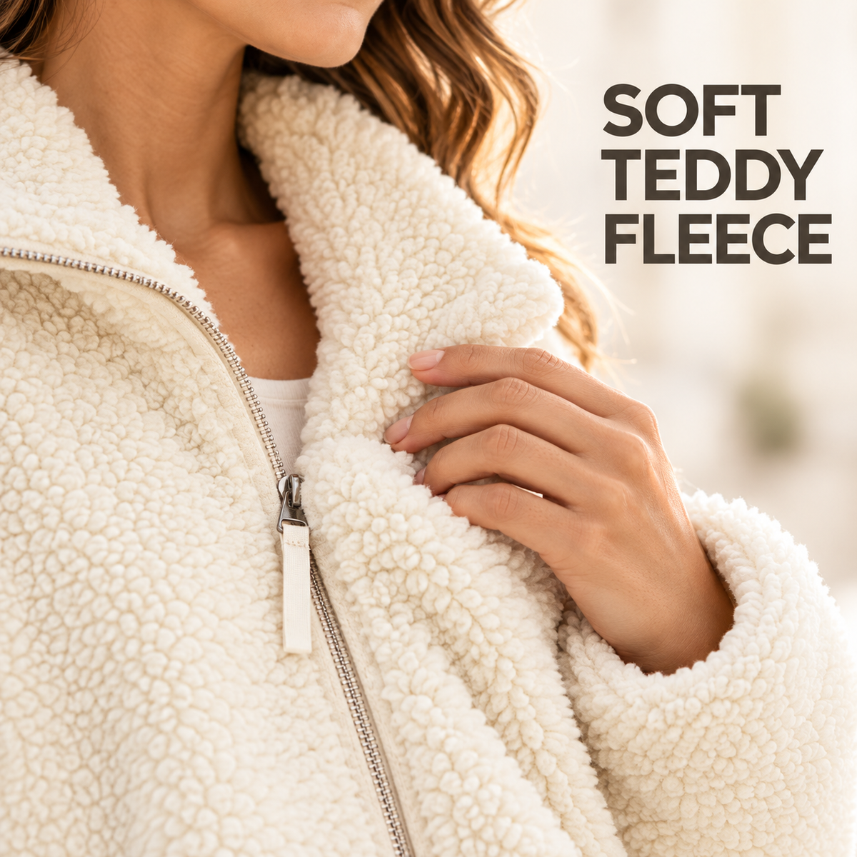 2-in-1 Maternity & Babywearing Teddy Fleece Jacket – Cozy Zip-Up Coat with Detachable Baby Panel for Moms