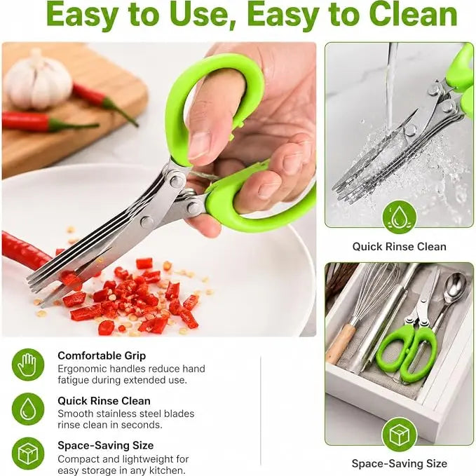 ✂️🌿 5-Blade Stainless Steel Herb Scissors with Protective Sheath ✨