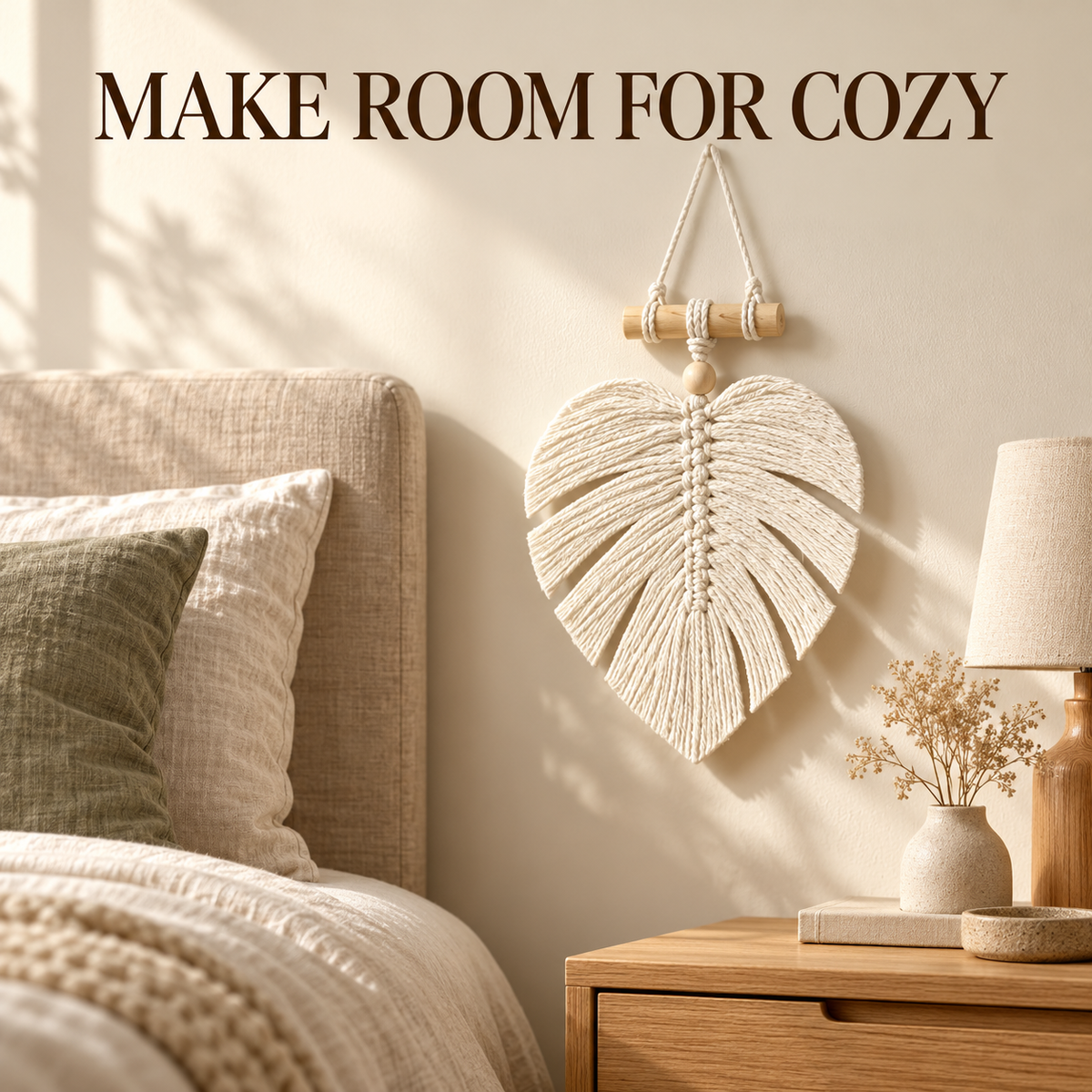 🌿🏡Handwoven Monstera Leaf Wall Hanging – Boho Macramé Decor with Wooden Bead & Dowel