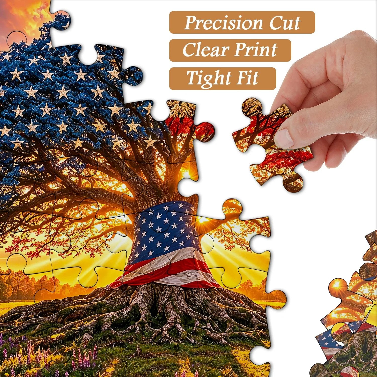 Liberty Root Oak Jigsaw Puzzle 1000 Piece – Patriotic Flag Tree Design