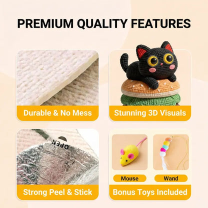 SmartWell Woven-Look Cat Scratcher Pad – Self-Adhesive Geometric Felt Furniture Protector with Bonus Toy