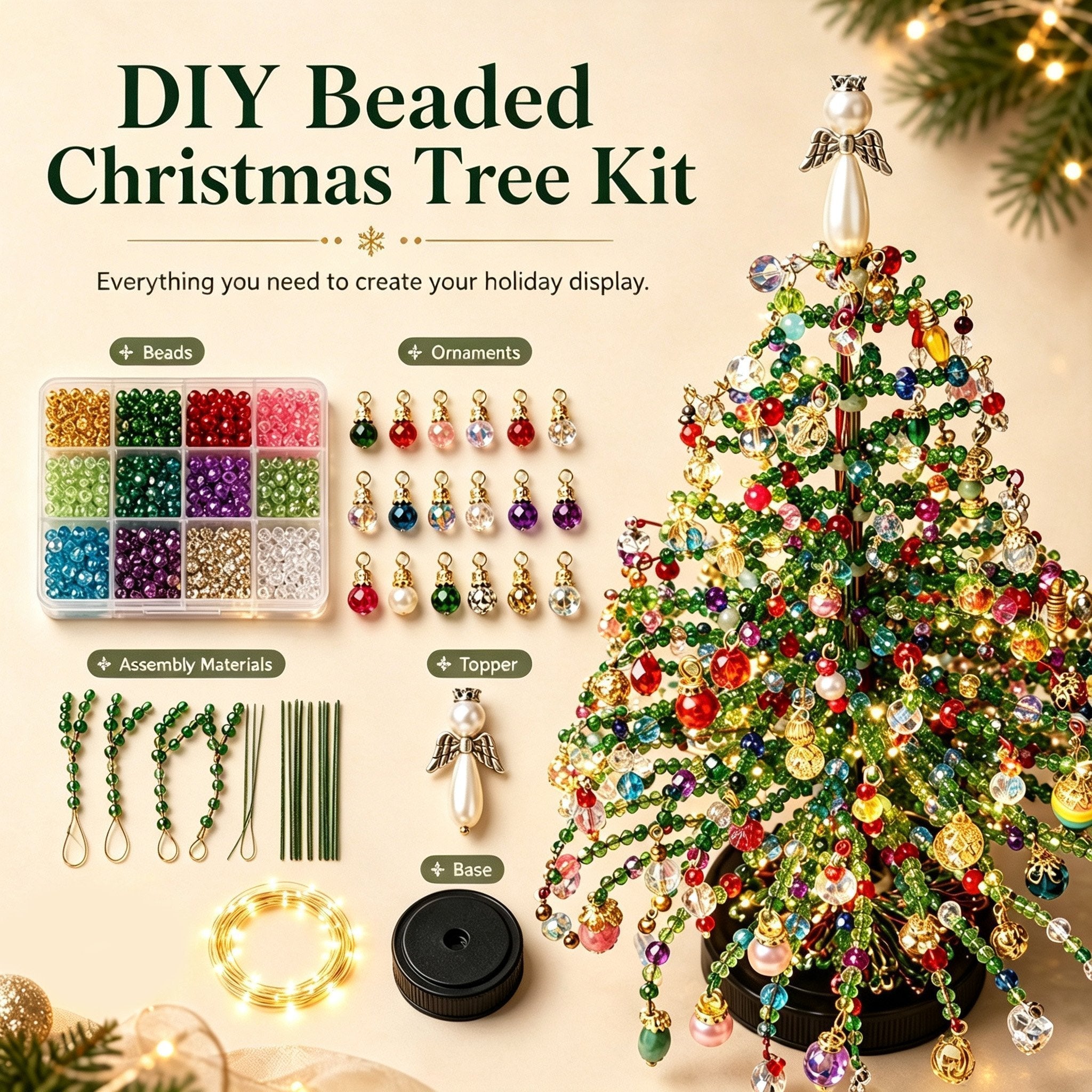 🎄DIY Beaded Christmas Tree Kit – 🎅Create Your Own Sparkling Holiday Decoration