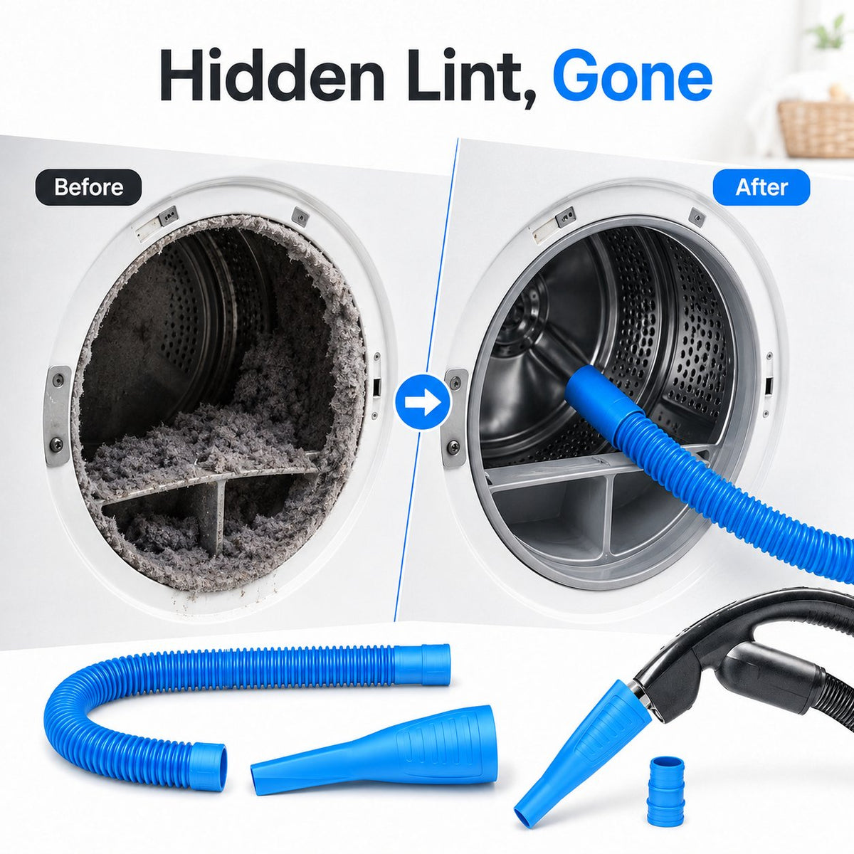 🧹 2-in-1 Dryer Vent Cleaning Kit – Vacuum Hose Attachment & Flexible Lint Brush ✨