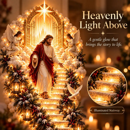 🔥✨ Jesus Light of Heaven Christmas Wall Hanging | Illuminated Nativity Stairway Decor ✝️