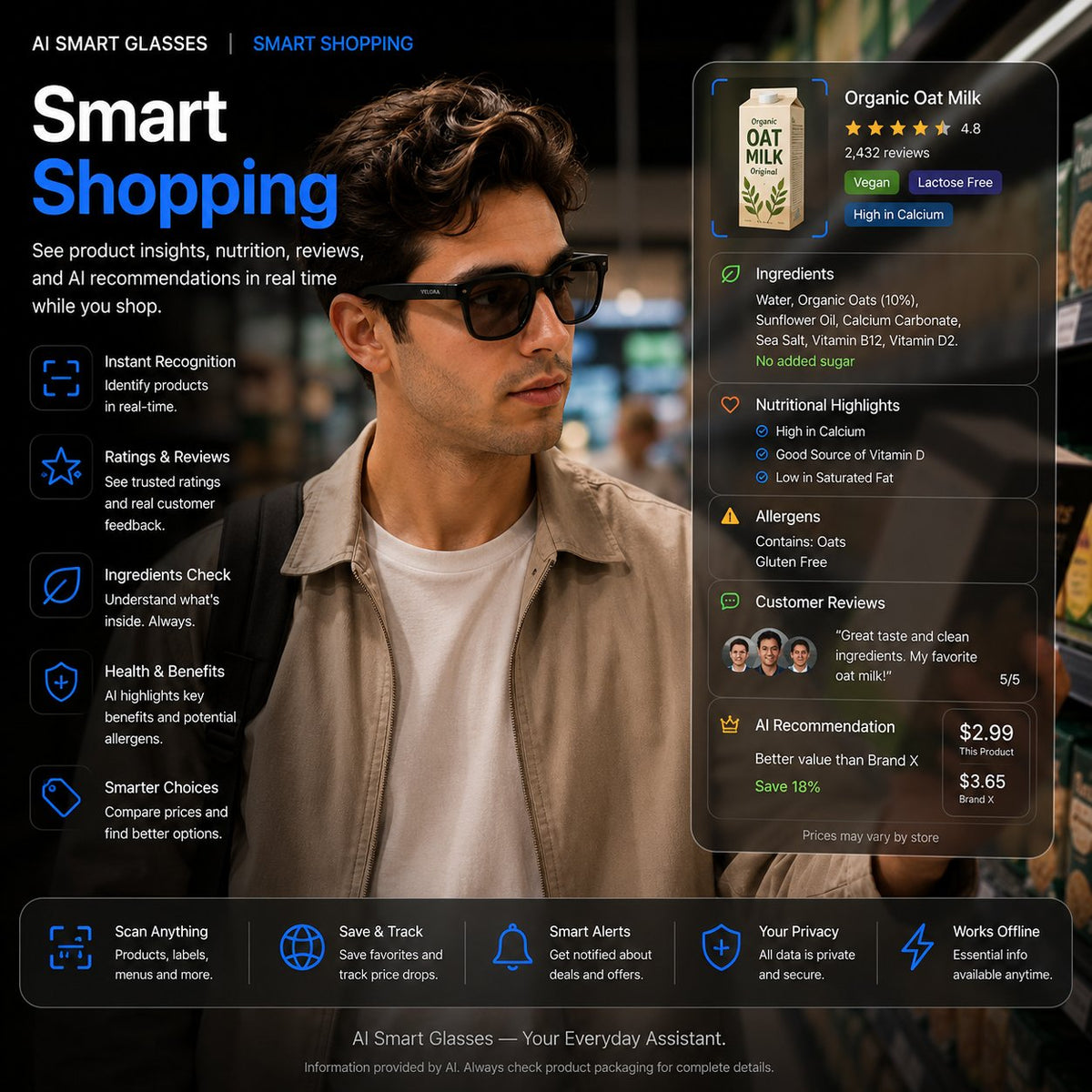 👓 50% OFF AI Smart Glasses 🎥 4K POV Camera | Multi-Language Translation & AR Navigation-H